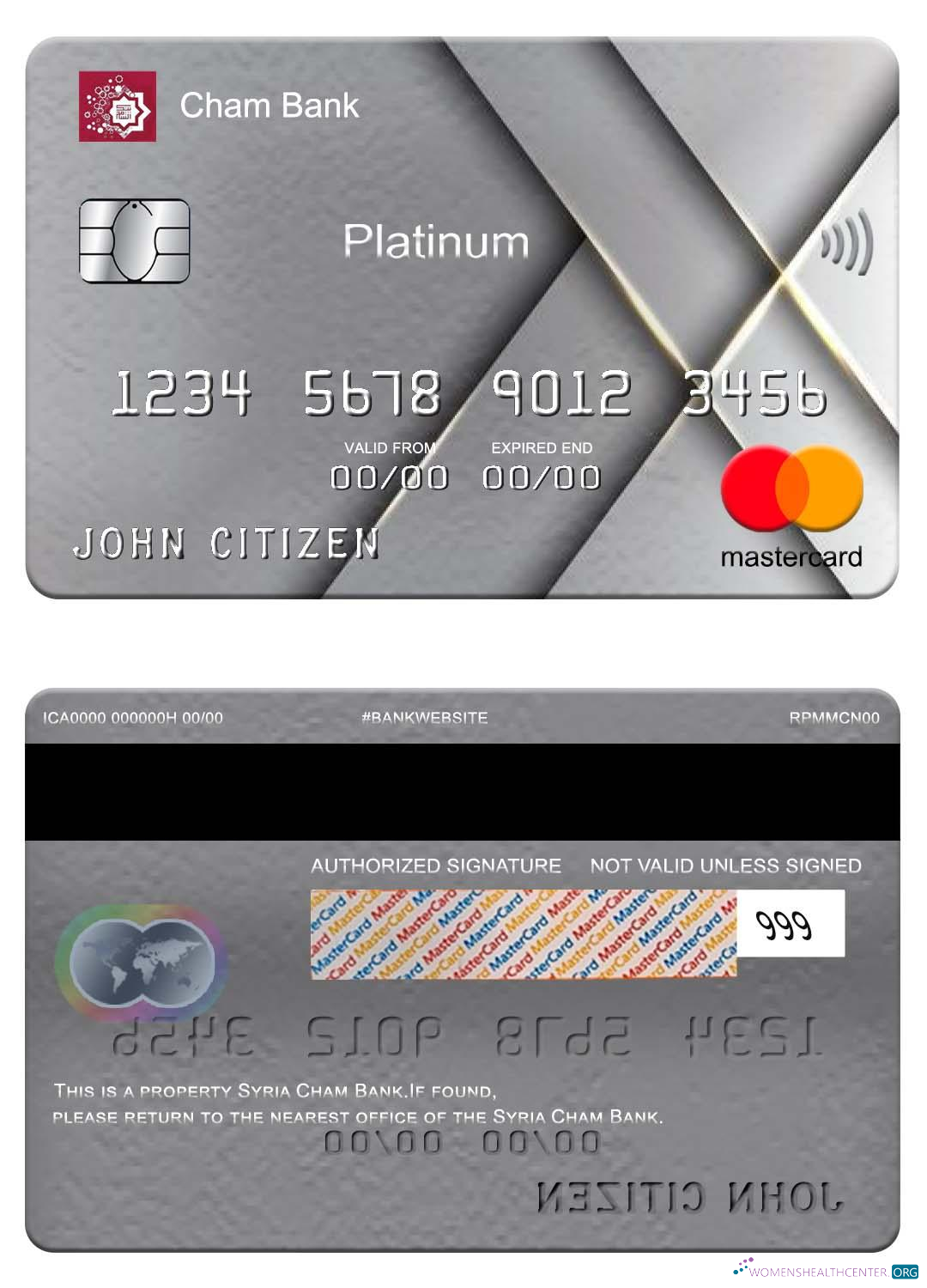 Download Syria Cham Bank mastercard platinum Photoshop template